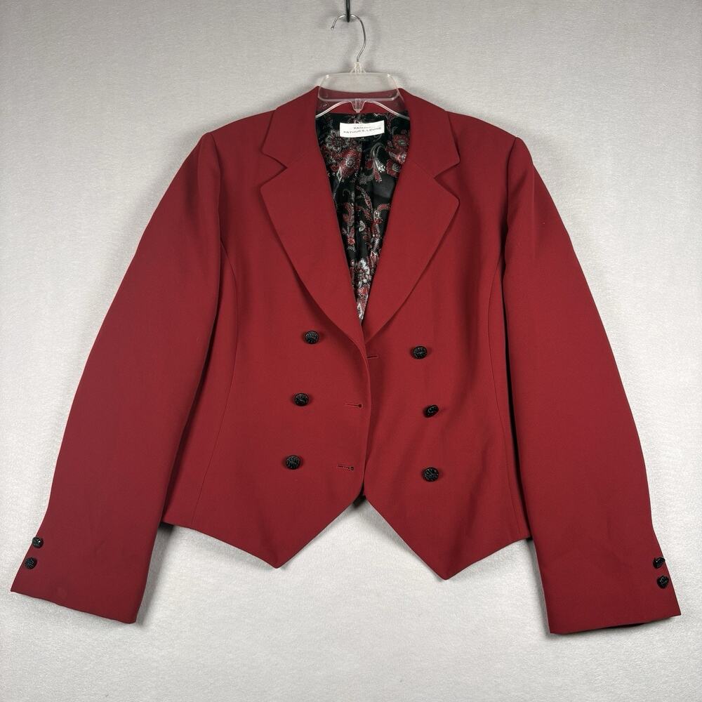 Tahari Women's Size 14 Red Double Breasted Cropped Peplum Blazer